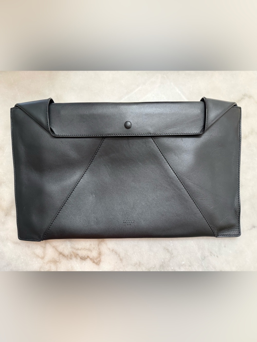 Large Black Bally Leather Envelope Clutch